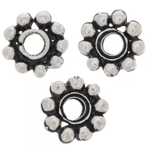 Cuentas arandelas forma flor 10 mm - Plateado envejecido x6