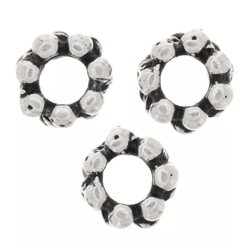 Cuentas arandalas flor 6x3 mm - Plateado envejecido x10