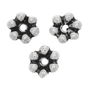 Cuentas arandalas flor 6 pétalos - 10 mm - Plateado envejecido x6|raw }}