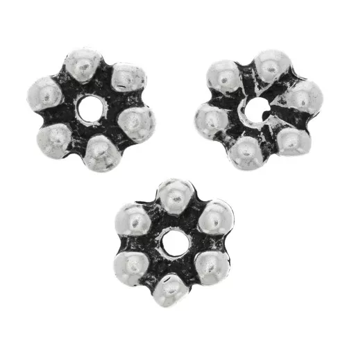 Cuentas arandalas flor 6 pétalos - 10 mm - Plateado envejecido x6