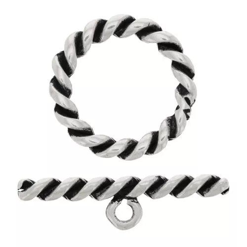 Cierre T trenzado para pulsera o collar de 27 mm - Plateado envejecido x1