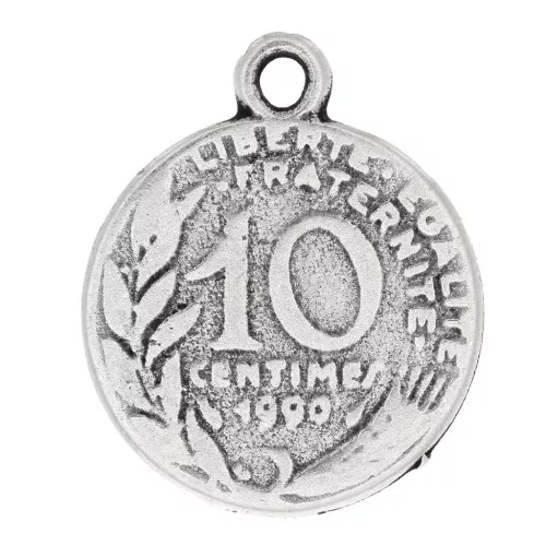 Colgante moneda 10 céntimos 22x18 mm - Plateado envej x1