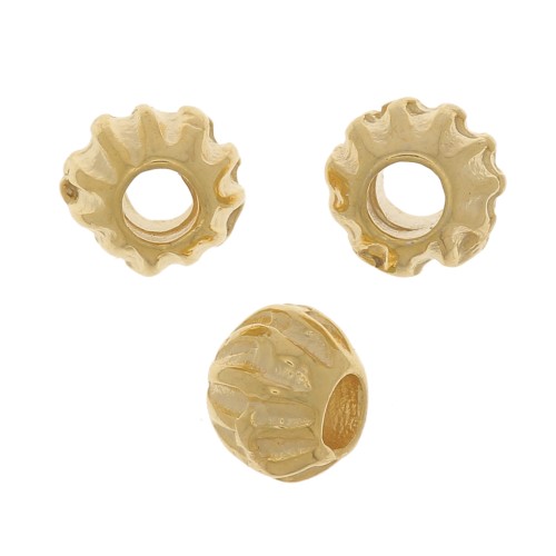 Cuentas redondas aplanadas a rayas 5x4 mm - Dorado con oro fino x10