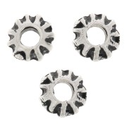 Cuentas redondas aplanadas a rayas 5x4 mm - Plateado envejecidox10