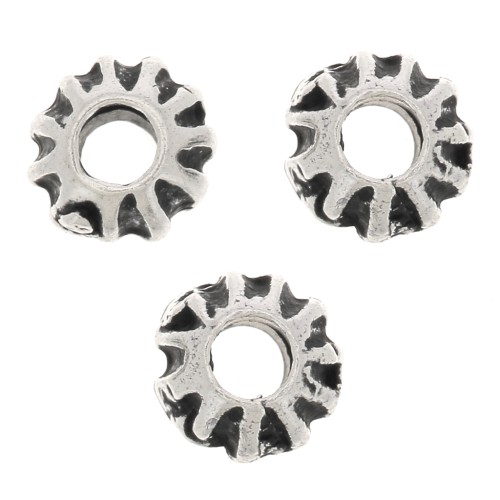 Cuentas redondas aplanadas a rayas 5x4 mm - Plateado envejecidox10