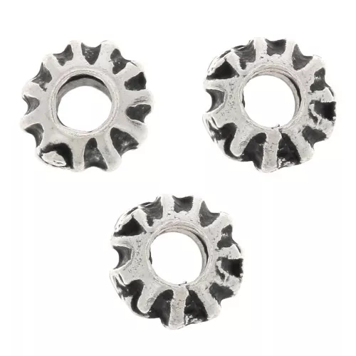 Cuentas redondas aplanadas a rayas 5x4 mm - Plateado envejecidox10