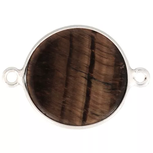 Entrepieza redondo de piedra gema 22x16 mm - Plata 925 - Oeil de tigre x1
