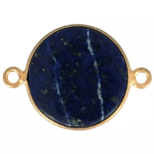 Entrepieza redondo de piedra gema 22x16mm Plata 925 Dorado con oro fino Lapis lazuli