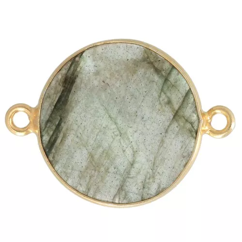 Entrepieza redondo de piedra gema 22x16mm Plata 925 Dorado con oro fino - Labradorite