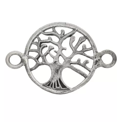 Entrepieza redondo 14 mm - estampado arból de vida - Plata 925 oxidado x1