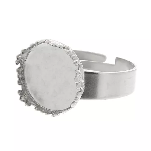 Anillo ajustable para cabujón con fondo plano 12 mm - Acero inoxidable x1