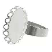 Anillo fino ajustable para cabujón con fondo plano 18x13 mm - Acero inoxidable x1