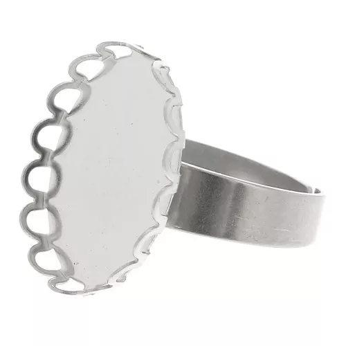 Anillo fino ajustable para cabujón con fondo plano 18x13 mm - Acero inoxidable x1