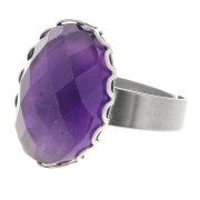 Anillo fino ajustable para cabujón con fondo plano 18x13 mm - Acero inoxidable x1
