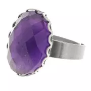 Anillo fino ajustable para cabujón con fondo plano 18x13 mm - Acero inoxidable x1