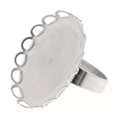 Anillo ajustable para cabujón con fondo plano 25x18 mm - Acero inoxidable x1