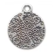 Dije redondo 18 mm plateado antiguo x1