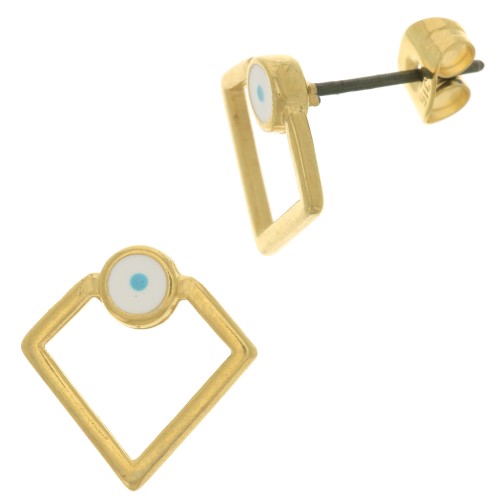 Ganchos pendientes forma diamante&resina epoxi motivo ojo 13 mm Dorado oro fino x2