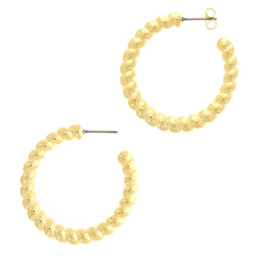 Pendientes de aro efecto cuerda trenzada 35 mm - Dorado con oro fino x2