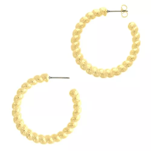 Pendientes de aro efecto cuerda trenzada 35 mm - Dorado con oro fino x2
