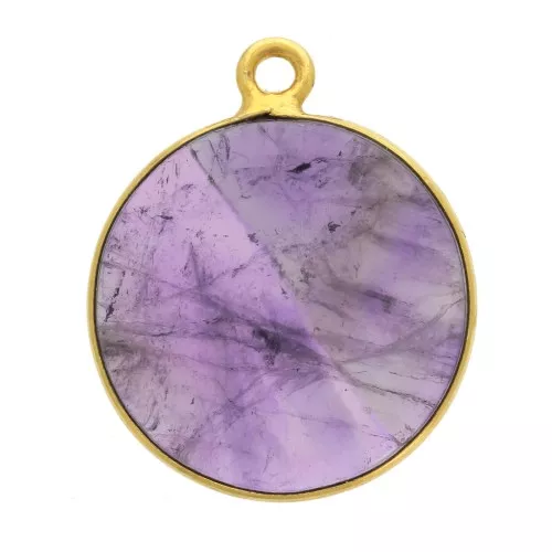 Colgante redondo de piedra gema 16mm - de Plata 925Dorado con oro fino - Améthy