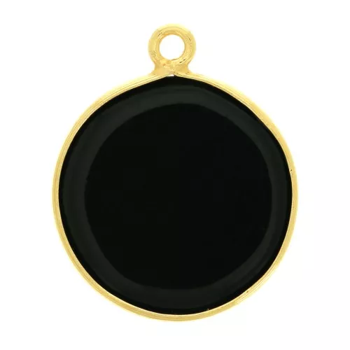 Colgante redondo de piedra gema 16mm - de Plata 925Dorado con oro fino - Onyx n