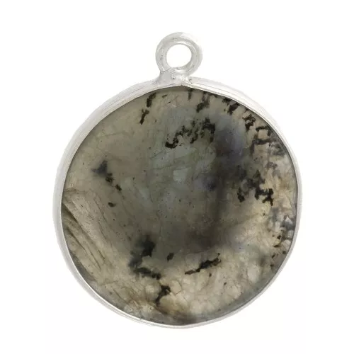 Colgante redondo de piedra gema 16 mm - de Plata 925- Labradorite x1