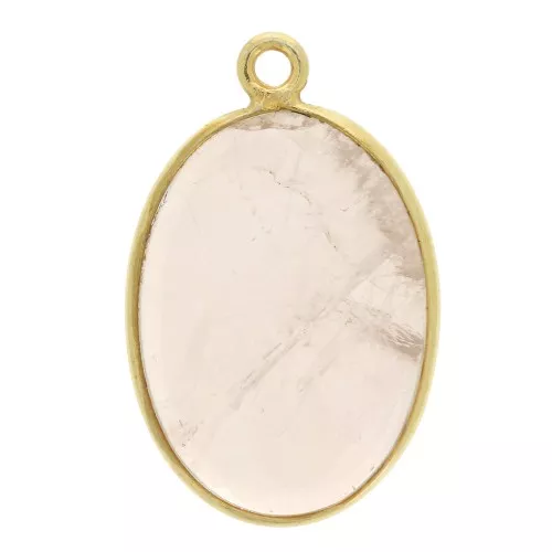 Colgante ovalado piedra gema 22x14mm Plata 925 Dorado con oro fino - Quartz rose x