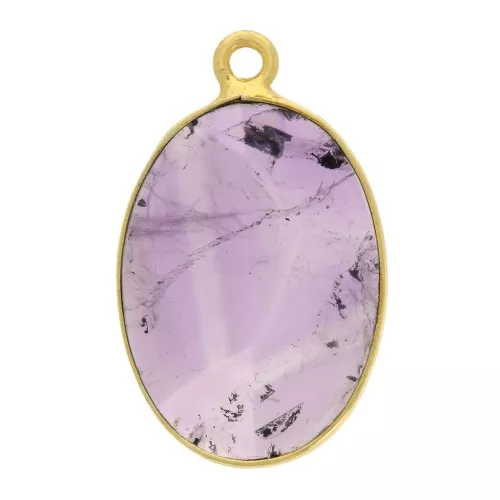 Colgante ovalado piedra gema 22x14mm Plata 925 Dorado con oro fino - Améthyste x1