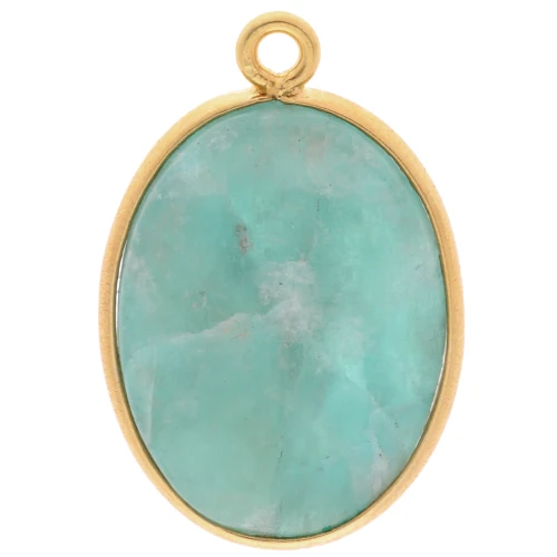 Colgante ovalado piedra gema 22x14mm Plata 925 Dorado con oro fino - Amazonite x1