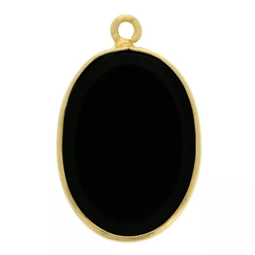 Colgante ovalado piedra gema 22x14mm Plata 925 Dorado con oro fino - Onyx noir x1