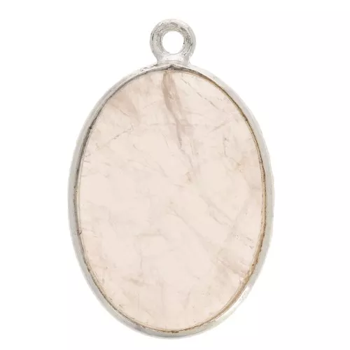 Colgante ovalado piedra gema 22x14mm Plata 925 - Quartz rose x1