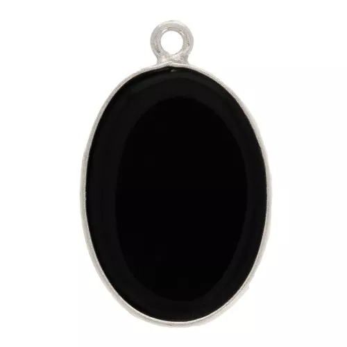Colgante ovalado piedra gema 22x14mm Plata 925 - Onyx noir x1