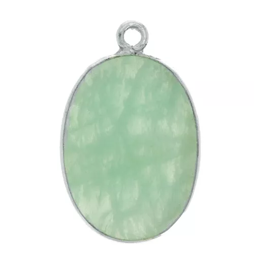 Colgante ovalado piedra gema 22x14mm Plata 925 - Amazonite x1