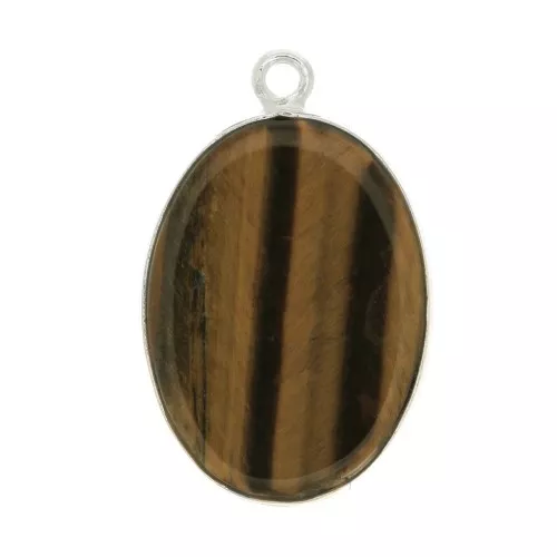 Colgante ovalado piedra gema 22x14mm Plata 925 - Oeil de tigre x1