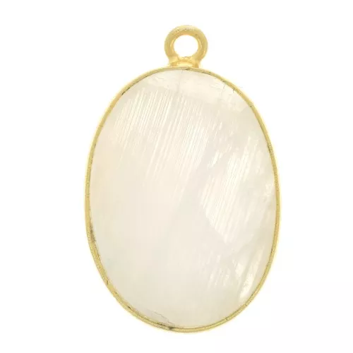 Colgante ovalado piedra gema 22x14mm Plata 925 Dorado con oro fino - Pierre de lun