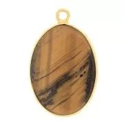 Colgante ovalado piedra gema 22x14mm Plata 925 Dorado con oro fino - Oeil de tigre