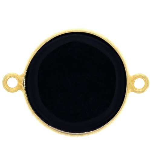 Entrepieza de piedra gemma 16mm Plata 925 Dorado con oro fino Onyx noir