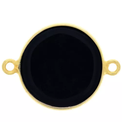 Entrepieza de piedra gemma 16mm Plata 925 Dorado con oro fino Onyx noir