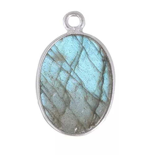 Colgante ovalado de piedra gema 18x11mm - Plata 925 - Labradorite x1