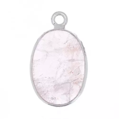 Colgante ovalado de piedra gema 18x11mm - Plata 925 - Quartz rose x1