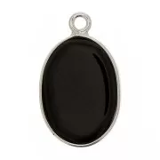 Colgante ovalado de piedra gema 18x11mm - Plata 925 - Onyx noir x1