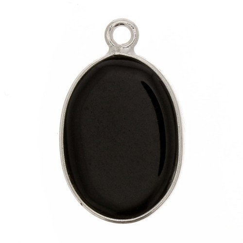 Colgante ovalado de piedra gema 18x11mm - Plata 925 - Onyx noir x1