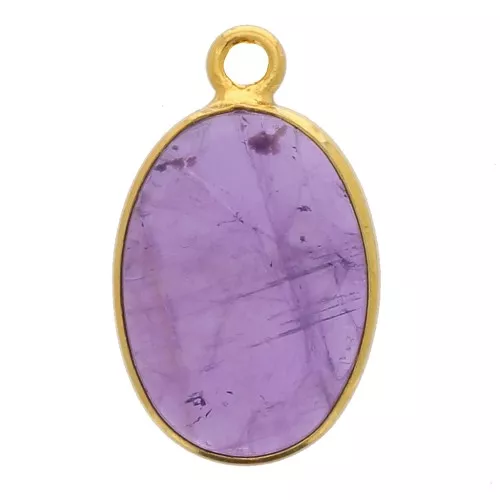 Colgante ovalado piedra gema18x11mm Plata 925 Dorado con oro fino - Amethyste x1