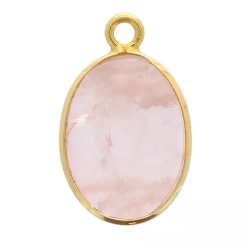 Colgante ovalado piedra gema18x11mm Plata 925 Dorado con oro fino - Quartz rose x1