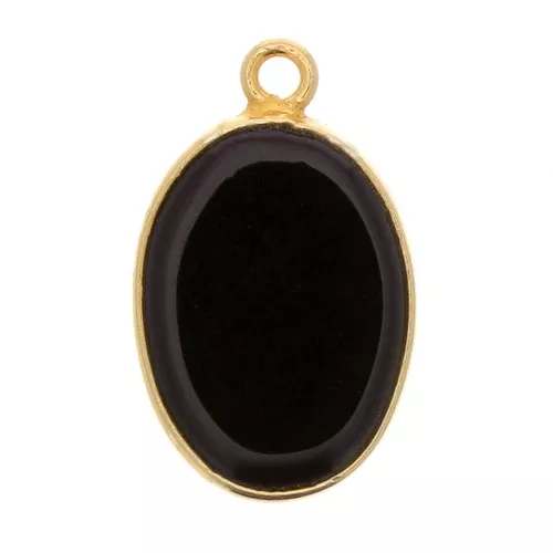Colgante ovalado piedra gema18x11mm Plata 925 Dorado con oro fino - Onyx noir x1