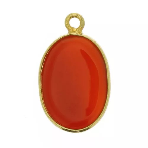 Colgante piedra gema18x11mm Plata 925 Dorado con oro fino imitación Cornaline x1
