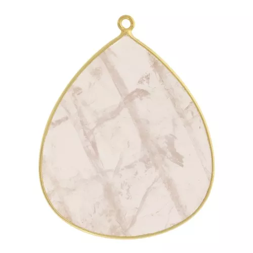 Colgante gota piedra gema 39x31 mm Plata 925 Dorado con oro fino - Quartz rose x1
