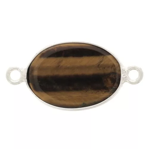 Entrepieza de piedra gemma 15x10mm Plata 925 - Ojo de tigre x1