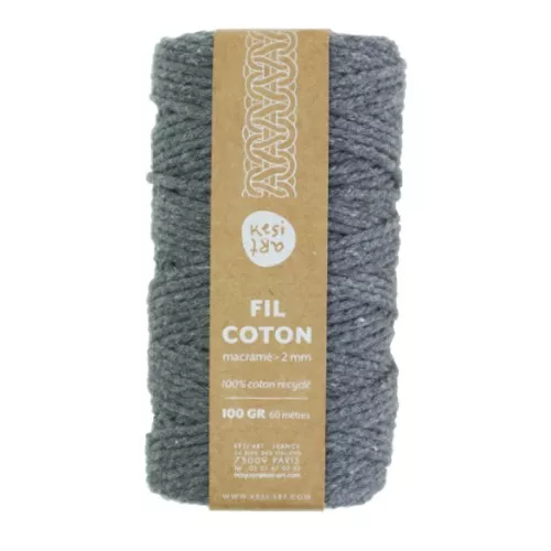 Cuerda para macramé de algodón reciclado - Kesi Art - 2 mm Ardoise (n°114) x60m